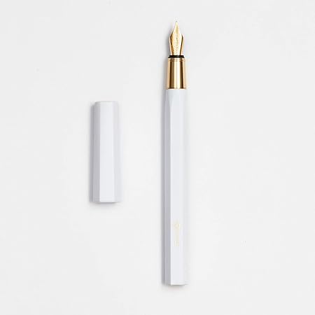 Ystudio | Fountain Pen | Resin Series | Acrylic Brass White | Medium Nib YSTUDIO