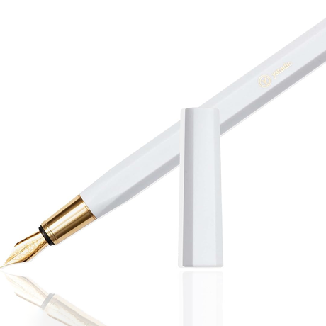 Ystudio | Fountain Pen | Resin Series | Acrylic Brass White | Medium Nib YSTUDIO