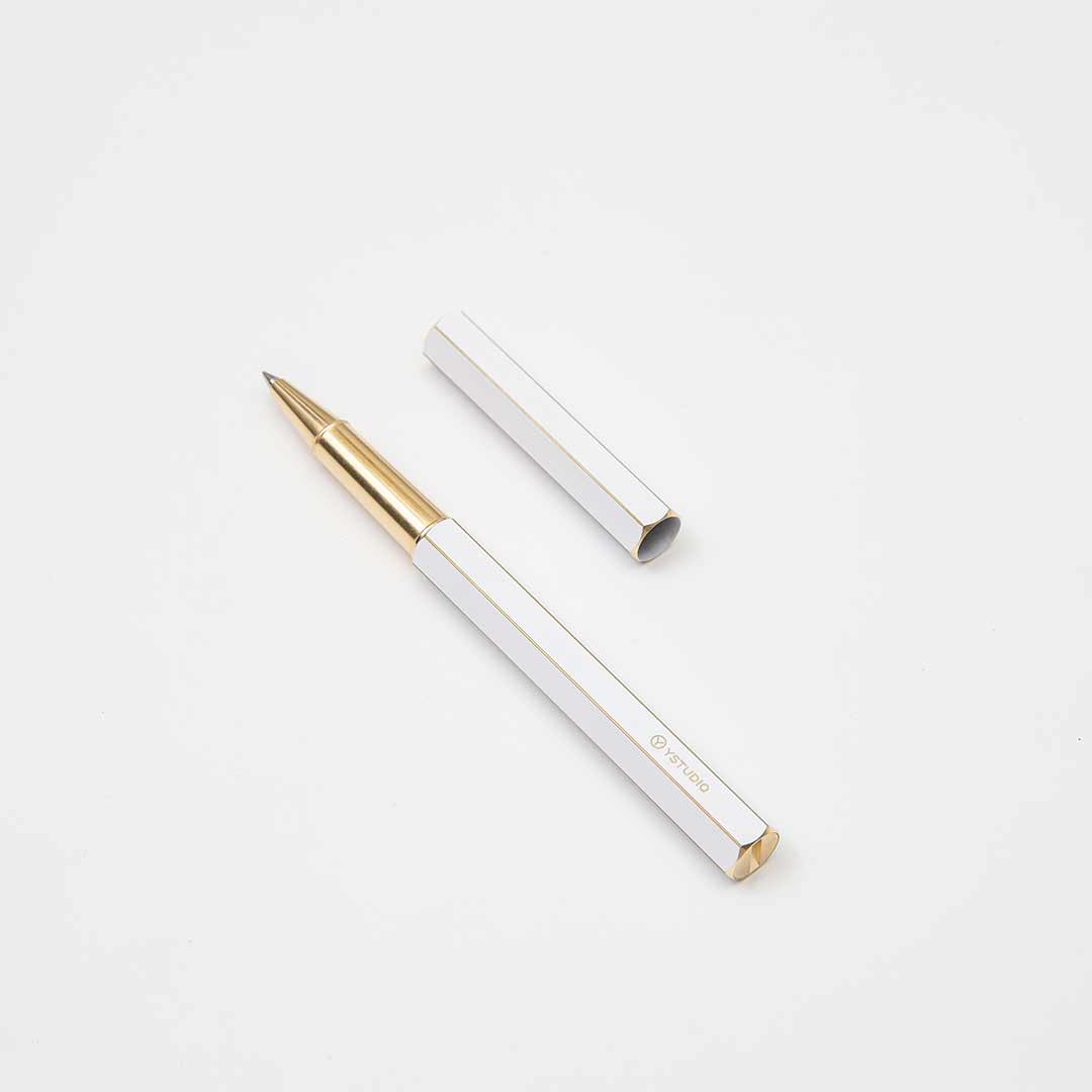 Ystudio | Rollerball Pen | Classic Revolve | Brass White YSTUDIO
